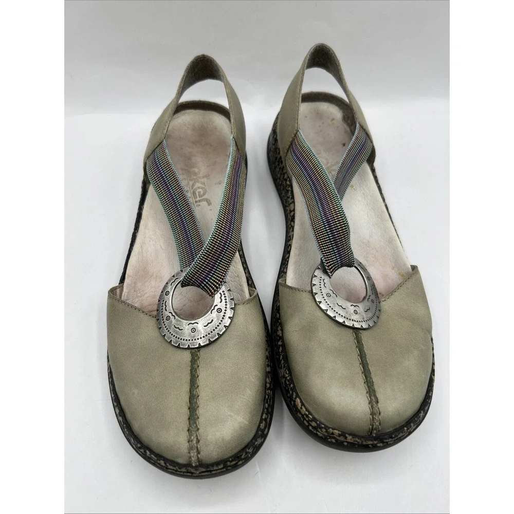 Rieker Anti Stress Women's 37 US 6.5 Daisy Slip On Mary Jane Comfort Shoes Green